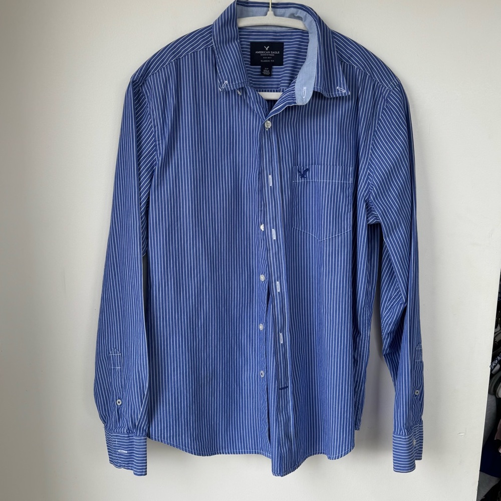 American Eagle Outfitters Blue Pinstripe Button Down Shirt